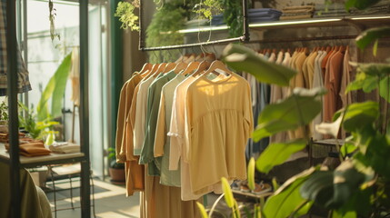 Eco Friendly Clothing Line Showcased in Urban Setting, Sustainable Fashion Concept