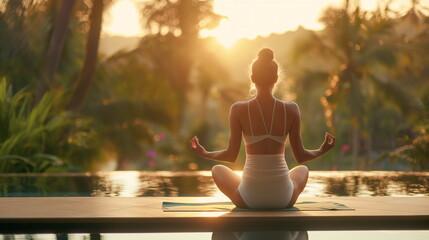 Serene Yoga Practice in Tranquil Spa Resort Setting. Wellness Retreat