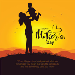 Happy mothers day with mom and children side view. abstract vector illustration design