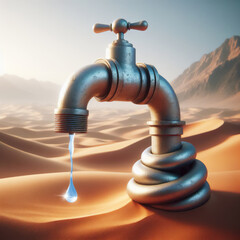 Water tap tied knot. Drought. Clean water scarcity concept