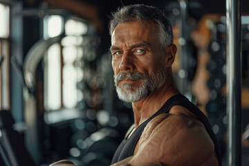 Mature muscular man in modern gym