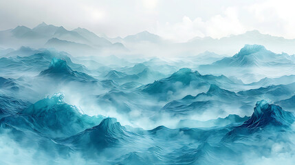 Design a digital visualization of a watercolor wash with an oceanic theme.