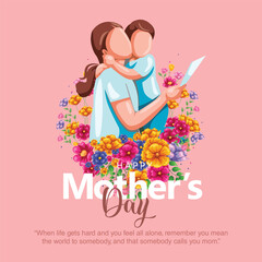 Happy mother's day greeting. Loving Mother holding son. Family holiday and togetherness. abstract vector illustration design.