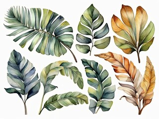 Watercolor set of tropical leaves,  - 794182681