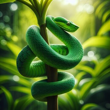 green snake on tree