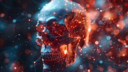 Digital Background with Human Skull: Symbolizing Cybercrime and Hacking. Concept Cybercrime, Hacking, Digital Background, Human Skull, Symbolism