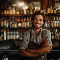 Portrait of confident bartender in cocktail bar 