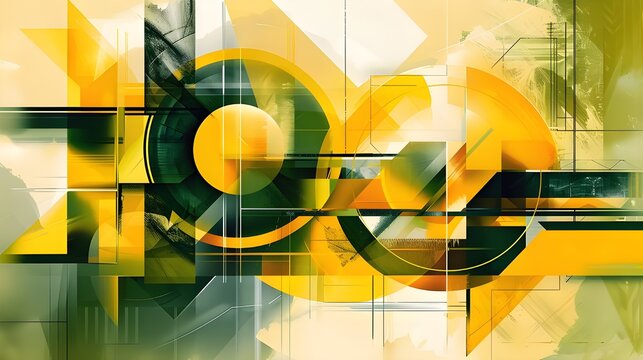 Generate a visual composition showcasing modern abstract geometric shapes in vibrant yellow and green hues for a dynamic and energetic design. Generated AI