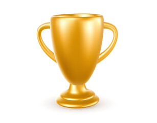 Vector illustration of golden color winner cup on white background. 3d style design of champion cup. First place award