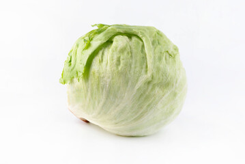 A head of iceberg lettuce on a white background.