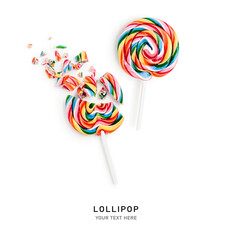 Lollipop candy broken set isolated on white background.