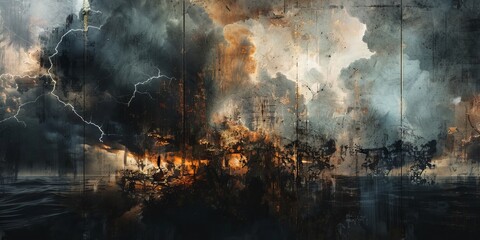 Urban Maelstrom: A Grunge Exploration of Nature's Fury - obrazy, fototapety, plakaty