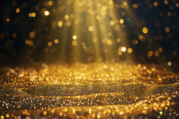 Golden Glitter Sparkle, Radiant Illumination in Dark Surroundings
