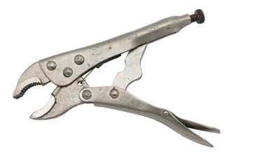 Detail of an open pressure pliers tool on white background