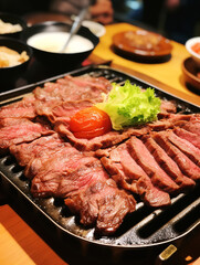 wagyu meat Japanese juicy cheese on the table сreated with Generative Ai