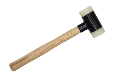 Detail of a traditional nylon hammer with a wooden handle. The head of the nylon hammer takes care...
