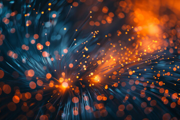 Fiber Optic Data Transfer, Abstract Close-Up in Light Orange and Dark Blue