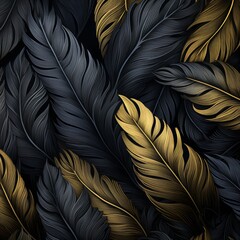 a creepy pattern of feathers from a raven dark golden tint drawing