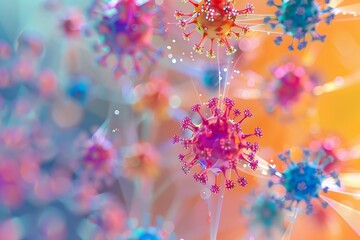 3d illustration of viruses inside human cells bokeh style background