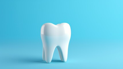 Tooth mockup on blue background with copy space. 3D illustration. 3D illustration. Dental Concept with Copy Space.