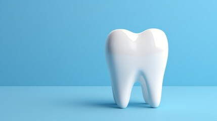 Tooth mockup on blue background with copy space. 3D illustration. 3D illustration. Dental Concept with Copy Space.