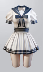 Female sailor costume uniform 3d designed, front view, ad mockup isolated on a white and gray background.