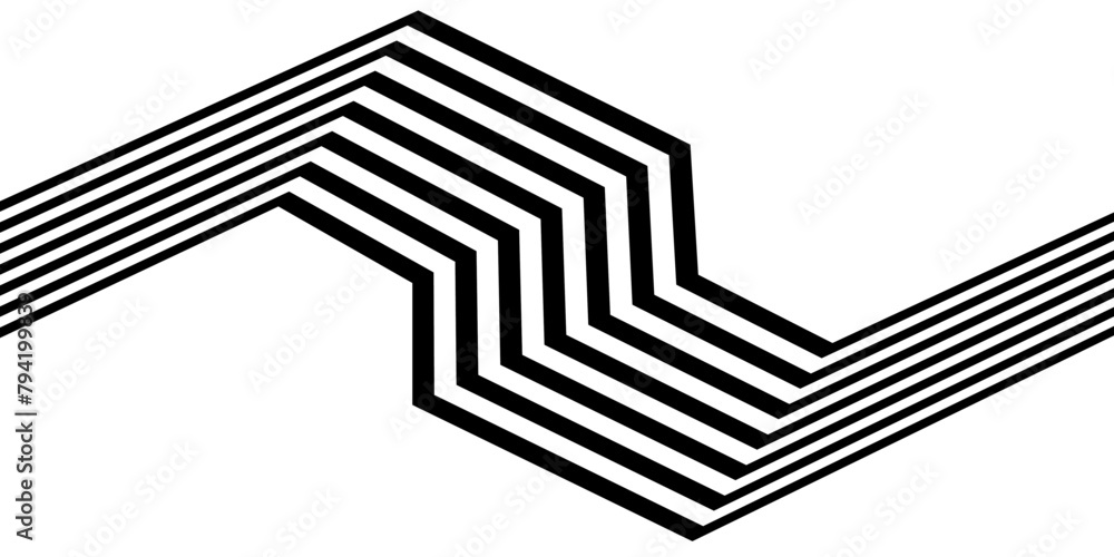 Poster black on white abstract geometric line pattern, perspective line stripes with 3d dimensional effect 