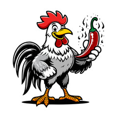 
Animation of a rooster holding a chili
