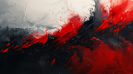 Illustrate an abstract expressionist backdrop with bold brush strokes primarily in shades of red and black, symbolizing passion and conflict.