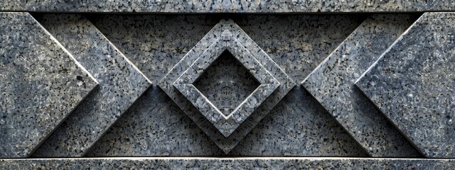A granite relief exhibiting symmetrical geometric patterns in a modern minimalist style with striking contrasts.
