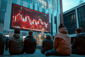 Gathering for Crypto Updates: Public Screen in Urban Square Shows Exchange Rates