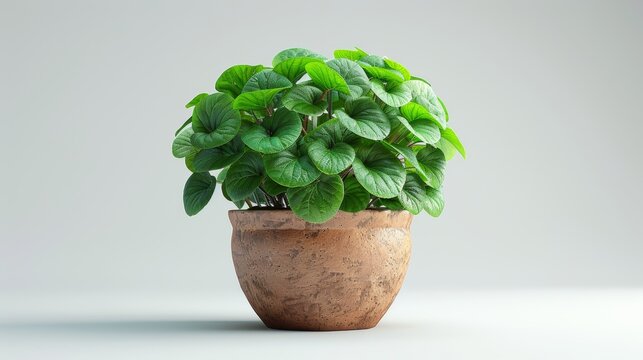 Potted Pilea Peperomioides Plant on White Background Generative AI