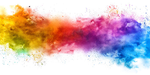 Multicolored powder explosion on white background Colored cloud Colorful dust explode Paint Holi abstract multicolored dust splatter on white background