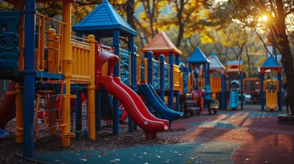 Fototapeta na wymiar Children Playing on Colorful Outdoor Playground Equipment Generative AI