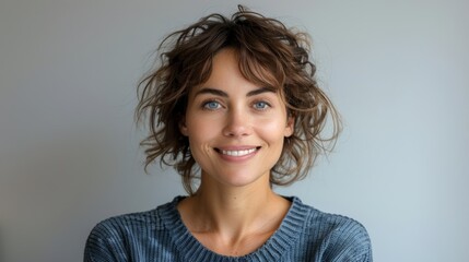 Cheerful Middle-aged Woman in Casual Attire Generative AI