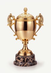 Golden Trophy Cup on a Pristine White Background Generative AI