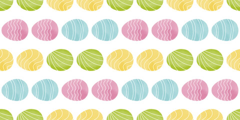 Cute illustration with colorful Easter eggs with watercolor texture, spring banner