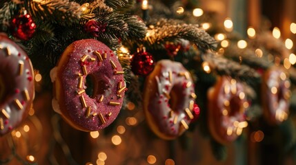Christmas Garland adorned with Donuts