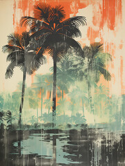 Tropical Paradise: Sunlit Palm Trees Reflecting on Crystal Clear Waters