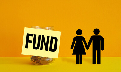 Mutual fund. Love couple saves money for prepare in future and pension retirement concept - obrazy, fototapety, plakaty