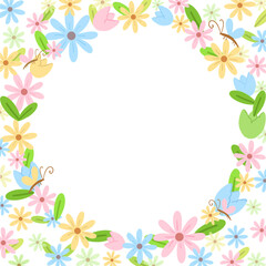 Transparent frame with flowers and butterflies, spring frame illustration