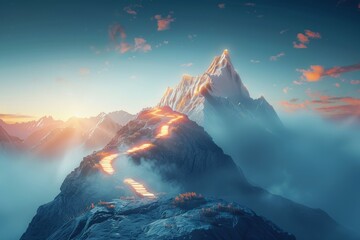 A mountain range with a path leading up to a peak - Powered by Adobe
