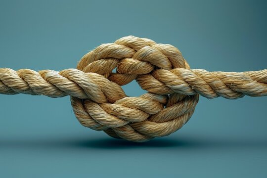 A tied knot on a rope. Business concept. Backdrop with selective focus and copy space
