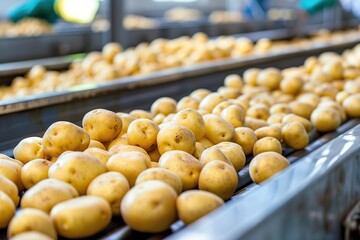 Potatoes on production line at factory
