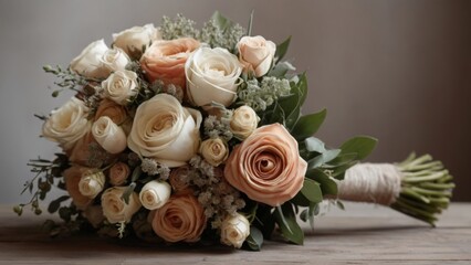 wedding bouquet of delicate roses in a minimalist style.