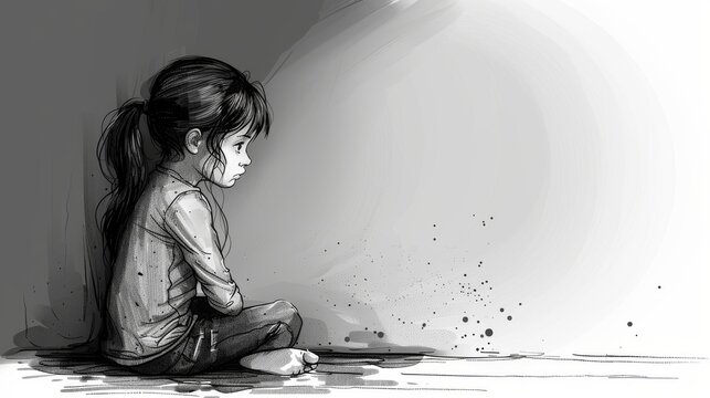 The illustration depicts a sad and lonely little girl crying. This was drawn in a handdrawn style and used in modern design.