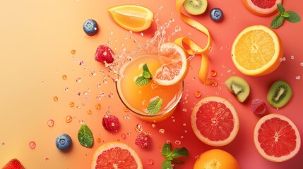 Glass of Orange Juice Surrounded by Sliced Fruit