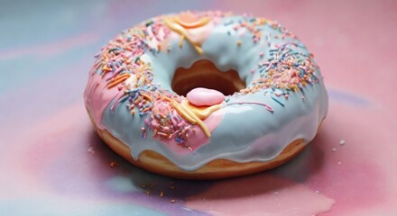 donut covered with iridescent glossy glaze,