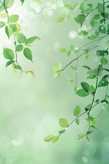 Obraz premium Green Leaves Branch on Light Green Background