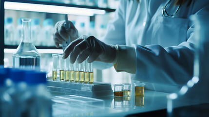 Scientist or doctor working in laboratory. Scientific extraction in glassware, Laboratory and development concept
